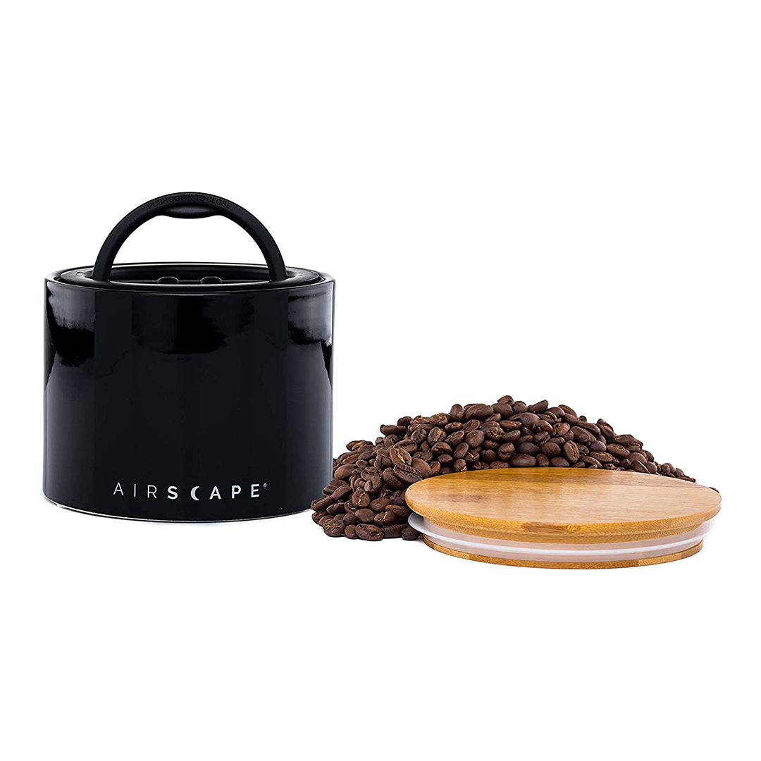 Airscape keramische pot met luchtafzuiger - 250gr - zwart - bamboe deksel