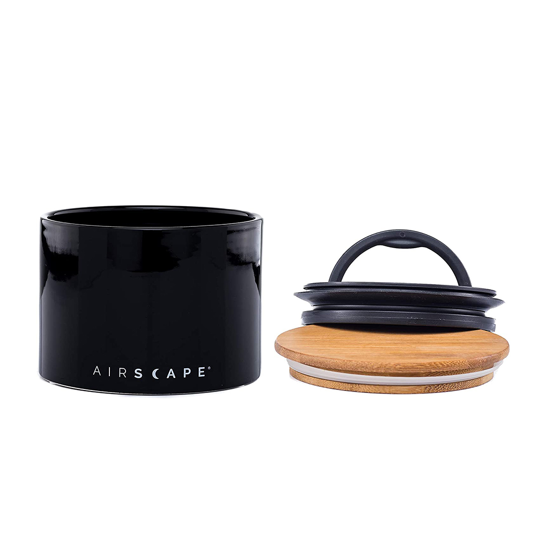 Airscape keramische pot met luchtafzuiger - 250gr - zwart - bamboe deksel
