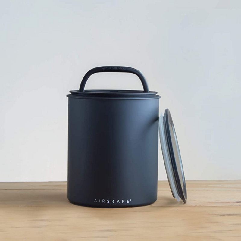 Airscape Metal Tin with Air Extractor - 1kg - Matte Black 1