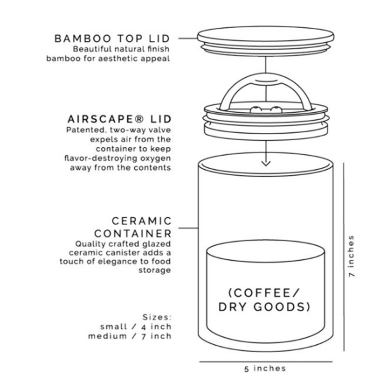 Airscape keramische pot met luchtafzuiger - 250gr - zwart - bamboe deksel 5