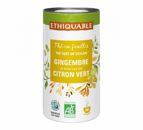 Thé vert bio gingembre et citron vert - boîte de 100 g